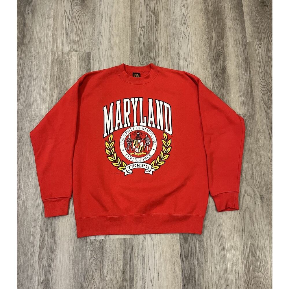 Vintage 90s Red University of Maryland Crewneck Sweatshirt Size XL Collegiate
